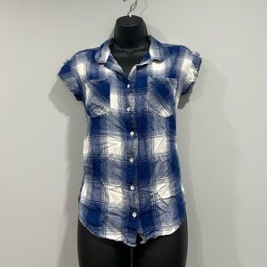 Y2K plaid button down short sleeve shirt